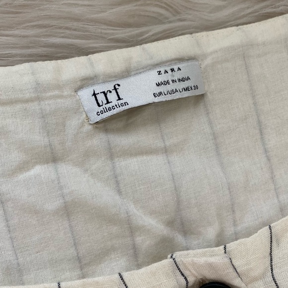 Zara Cream Pin Stripe Ruffle Button Front Crop Top Shirt - Picture 9 of 10